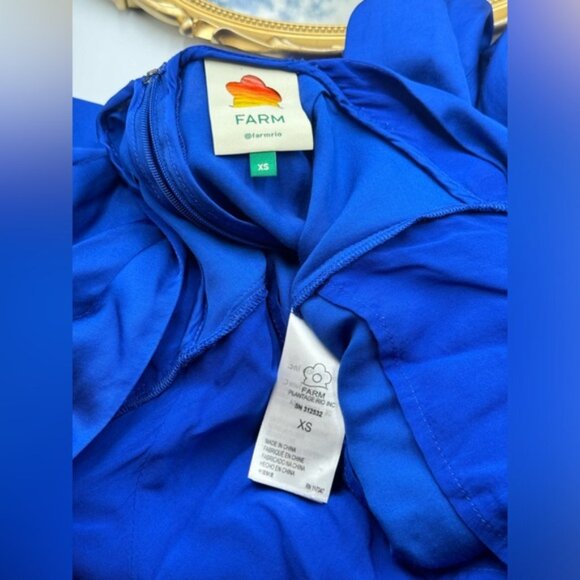 🆕 FARM Rio 🧿 NWOT Bright Blue Backless Ruffle Sleeve Mini Dress, Sz XS - Picture 14 of 16